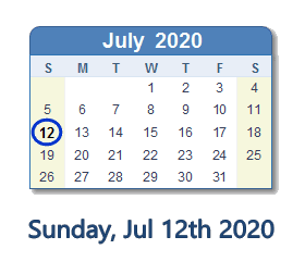 July 12, 2020 calendar