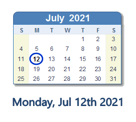 July 12, 2021 calendar