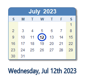 12 July 2023 calendar