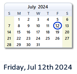 July 12, 2024 calendar