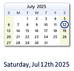 12 July 2025 calendar