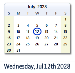 July 12, 2028 calendar