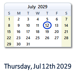 July 12, 2029 calendar