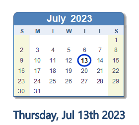 13 July 2023 calendar