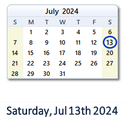 13 July 2024 calendar