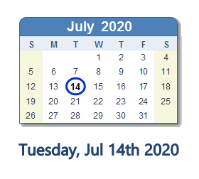 July 14, 2020 calendar