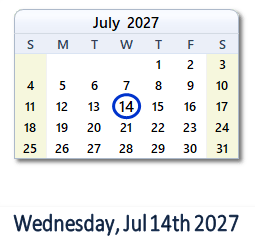 14 July 2027 calendar