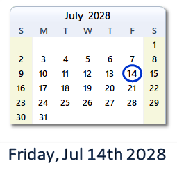 July 14, 2028 calendar