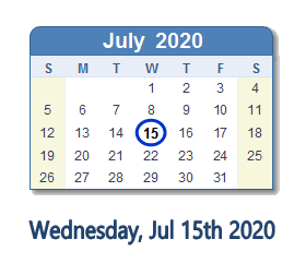July 15, 2020 calendar