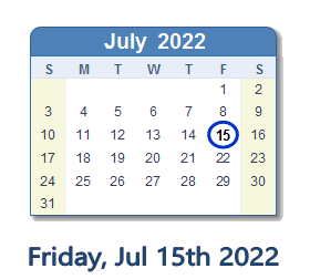 15 July 2022 calendar