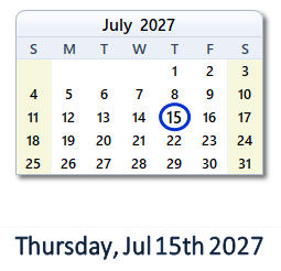 July 15, 2027 calendar