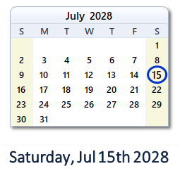 July 15, 2028 calendar