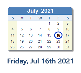 July 16, 2021 calendar