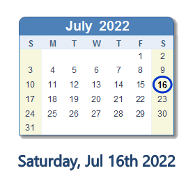 July 16, 2022 calendar