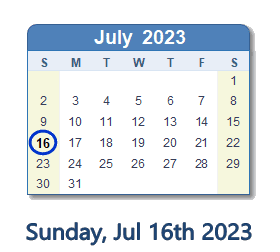 16 July 2023 calendar
