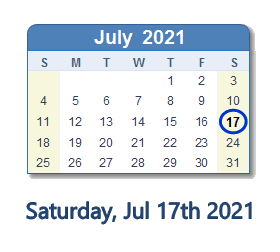 17 July 2021 calendar