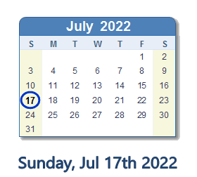 July 17, 2022 calendar