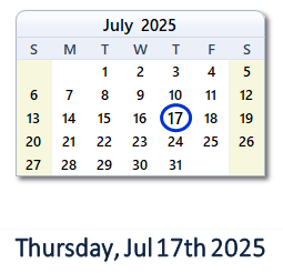 17 July 2025 calendar