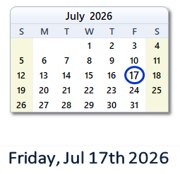 17 July 2026 calendar
