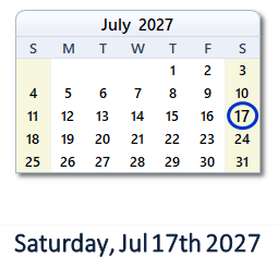 July 17, 2027 calendar