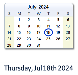 July 18, 2024 calendar