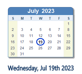 July 19, 2023 calendar