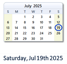 July 19, 2025 calendar