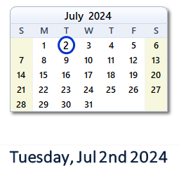July 2, 2024 calendar