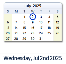2 July 2025 calendar