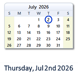 July 2, 2026 calendar