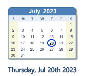 July 20, 2023 calendar