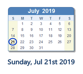 July 21, 2019 calendar