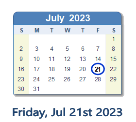 July 21, 2023 calendar