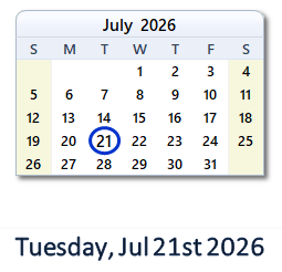 July 21, 2026 calendar
