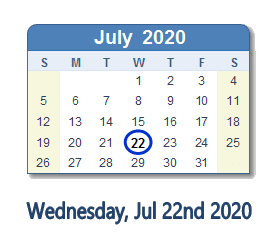 July 22, 2020 calendar