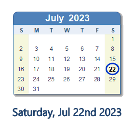 July 22, 2023 calendar