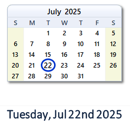 July 22, 2025 calendar