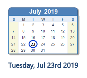 July 23, 2019 calendar
