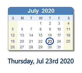 July 23, 2020 calendar