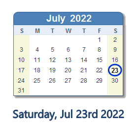 July 23, 2022 calendar