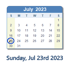 23 July 2023 calendar