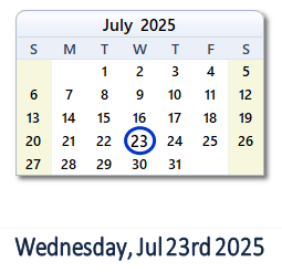 23 July 2025 calendar