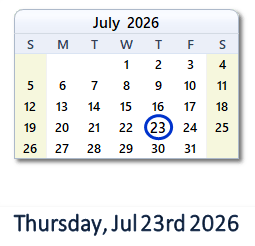 23 July 2026 calendar