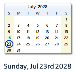 July 23, 2028 calendar