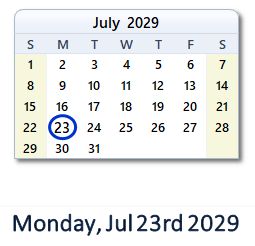 July 23, 2029 calendar