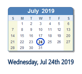 July 24, 2019 calendar