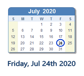 July 24, 2020 calendar