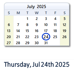 24 July 2025 calendar
