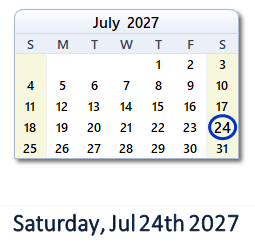 July 24, 2027 calendar