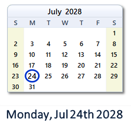 July 24, 2028 calendar